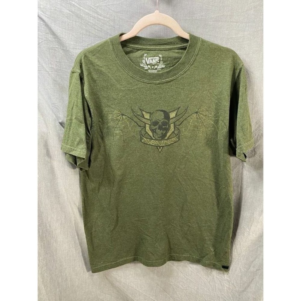 Vans Skateboard Skull Shirt Boys Medium Green  Short Sleeve Logo Pullover Kids.‎